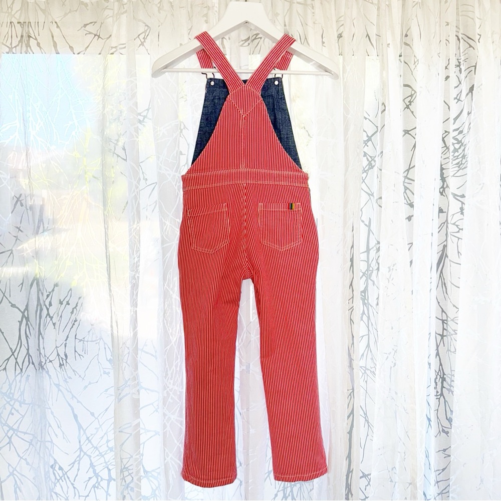 MINI BODEN RED WHITE STRIPE DENIM COTTON OVERALLS - Picture 2 of 10